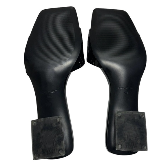 Nine West Oaky 8 Black Faux Patent Leather Open Square Toe Sandals Size 9 - Picture 10 of 11